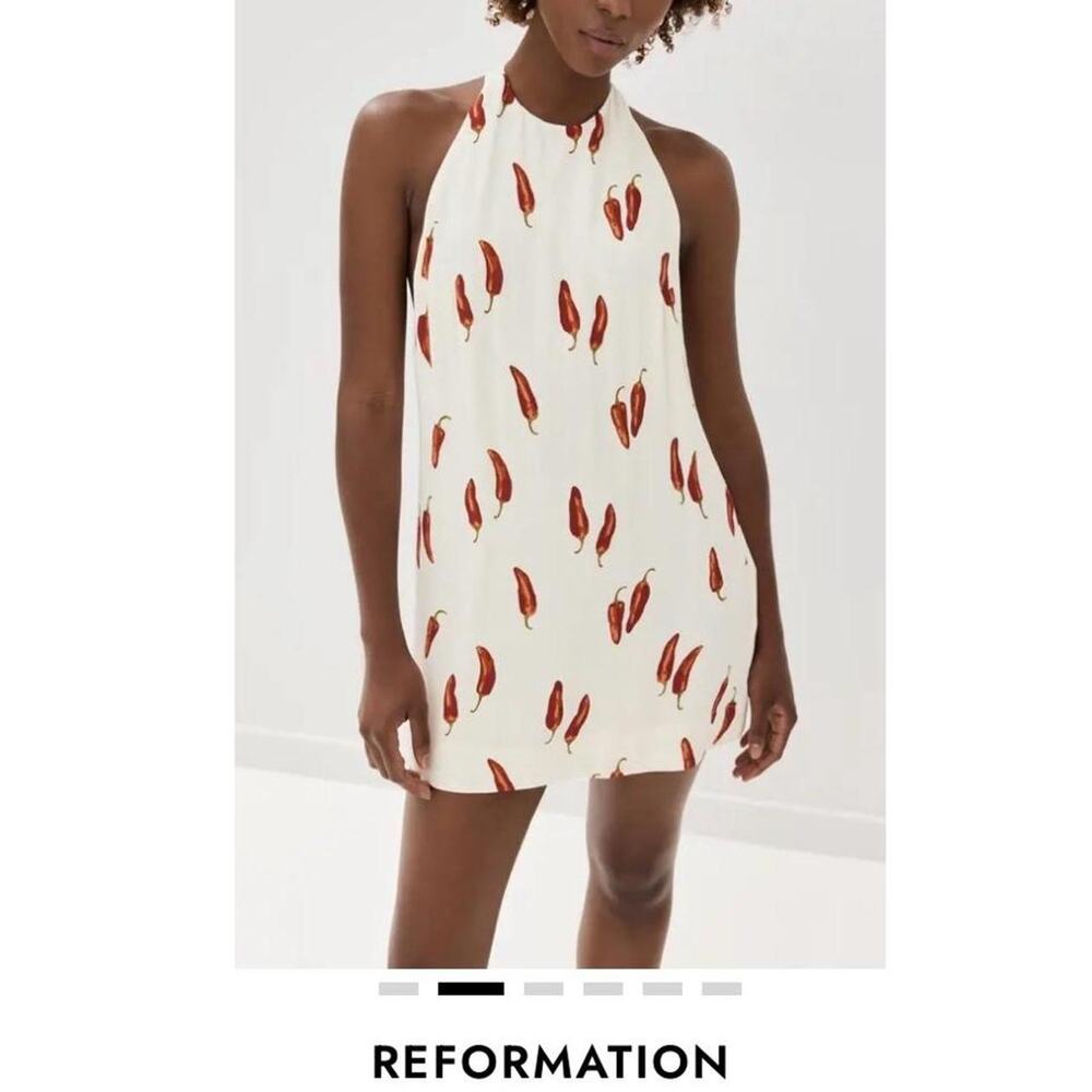 Reformation avielle silk halter mini dress cream jalapeño pepper size 6